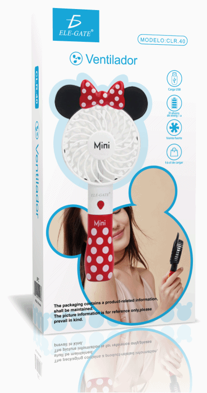 Mini Ventilador Recargable Forma de Mickey Con Luz RGB