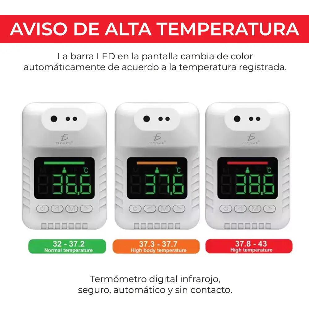 Termometro Infrarrojo Automedicion Intelligent K3X Pared Factur Sin Contacto