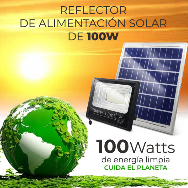 Reflector Led 100w C/ Panel Solar-control Luz Blanca Exterior