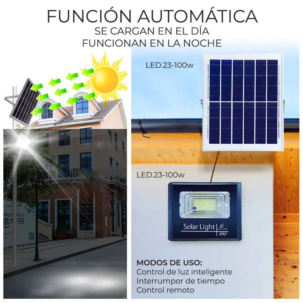 Reflector Led 100w C/ Panel Solar-control Luz Blanca Exterior