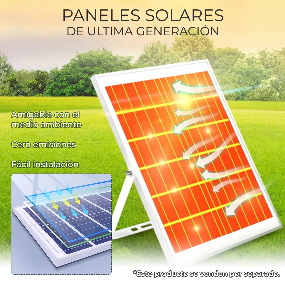 Reflector Led 100w C/ Panel Solar-control Luz Blanca Exterior