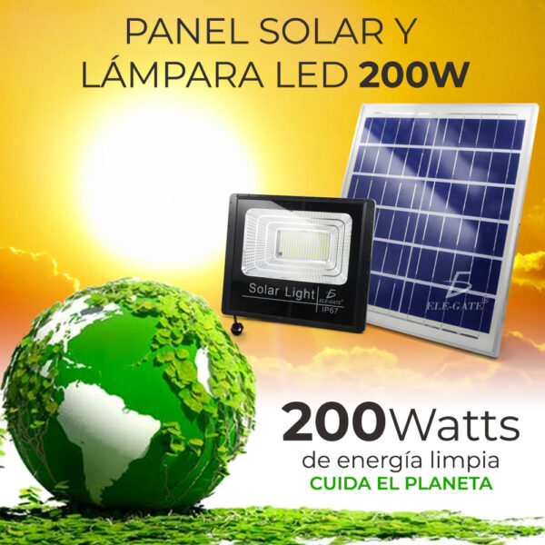 Reflector Led 200w C/ Panel Solar-control Luz Blanca Exterior