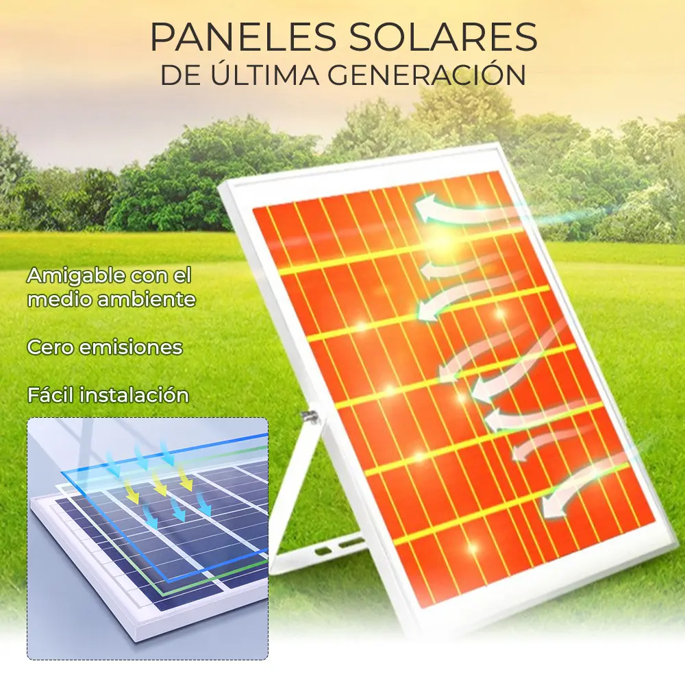 Reflector Led 45w C/ Panel Solar-control Luz Blanca Exterior