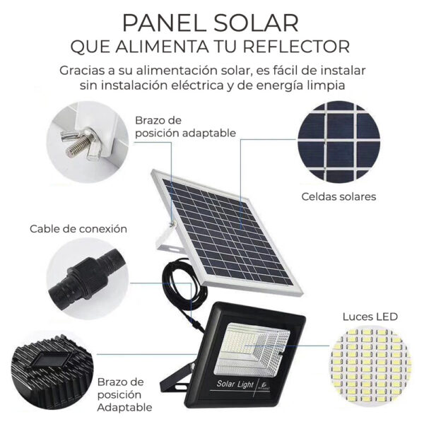 Reflector Led 25w C/ Panel Solar-control Luz Blanca Exterior