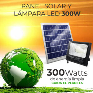 Reflector Led 300w C/ Panel Solar-control Luz Blanca Exterior