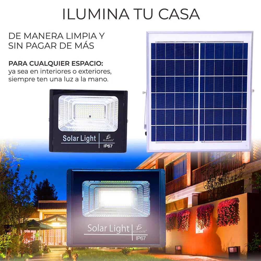 Reflector Led 300w C/ Panel Solar-control Luz Blanca Exterior