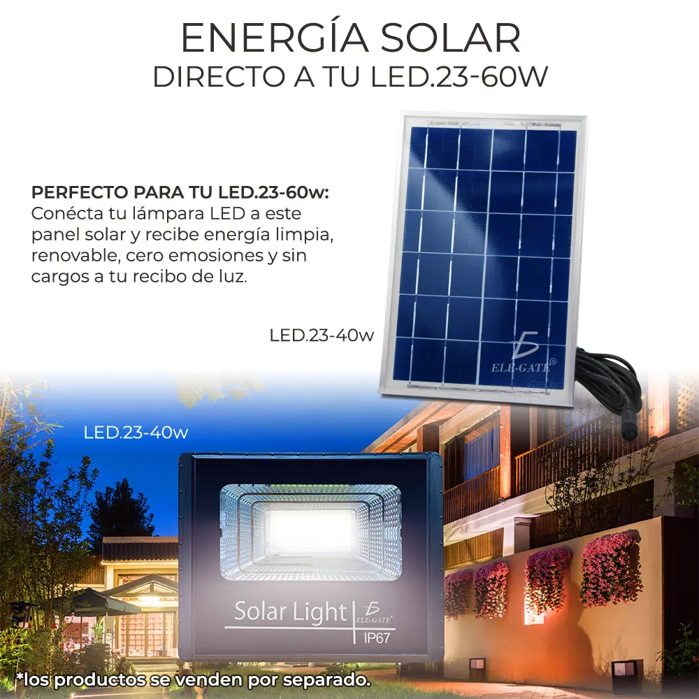 Reflector Led 40w C/ Panel Solar-control Luz Blanca Exterior