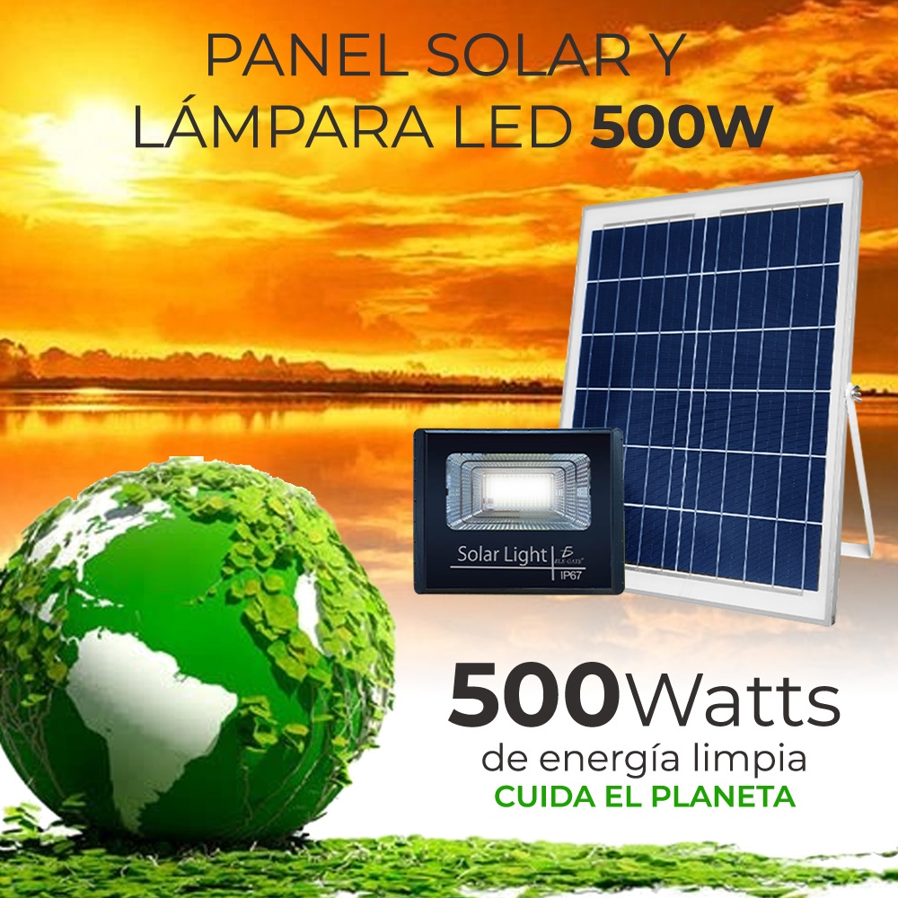 Reflector Led 500w C/ Panel Solar-control Luz Blanca Exterior - ELE-GATE