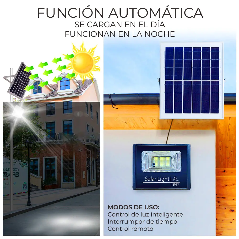 Reflector Led 500w C/ Panel Solar-control Luz Blanca Exterior