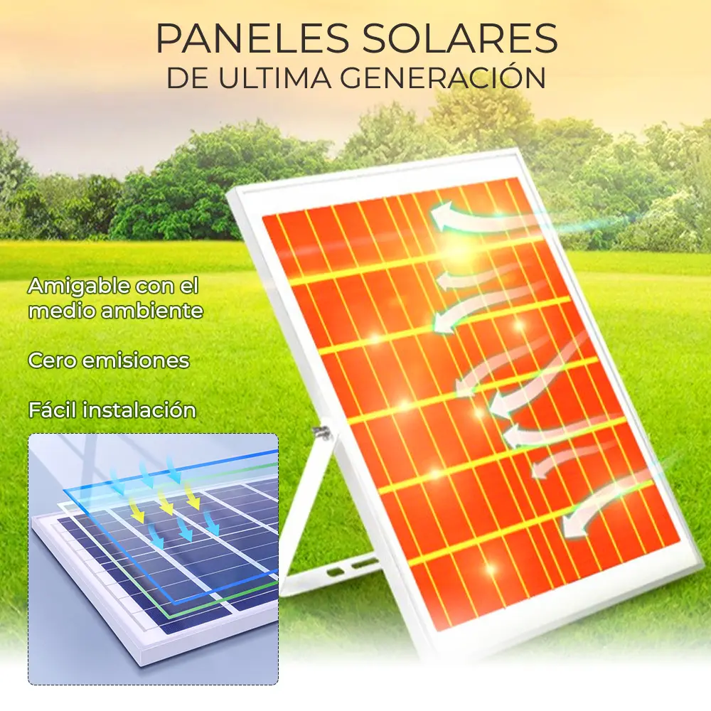 Reflector Led 500w C/ Panel Solar-control Luz Blanca Exterior