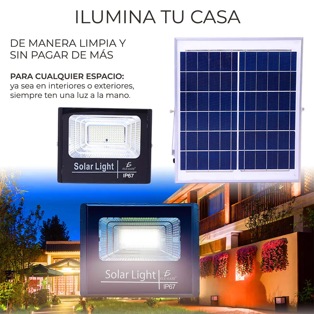 Reflector Led 60w C/ Panel Solar-control Luz Blanca Exterior