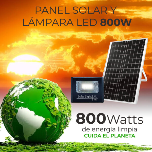 Reflector Led 800w C/ Panel Solar-control Luz Blanca Exterior