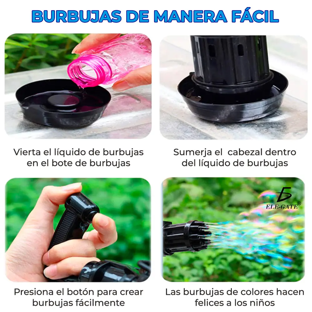 Pistola De Burbujas Gatling Gun Bubbler Maquina De Burbujas