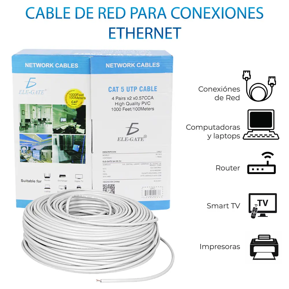 100 Metros Cable Red Utp Cat 5e Rj-45 Blanco Cober