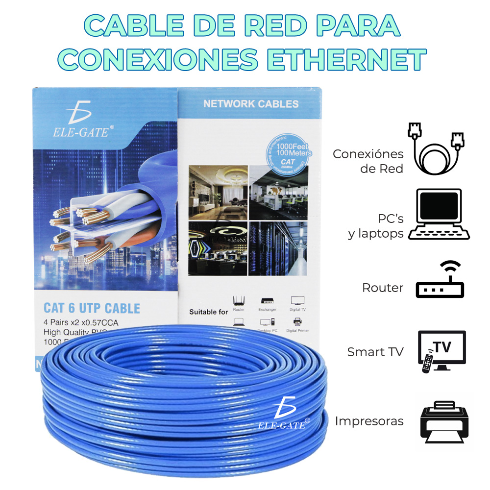 100 Metros Cable Red Cat 6 Utp Rj45 Cat6 Azul Cober
