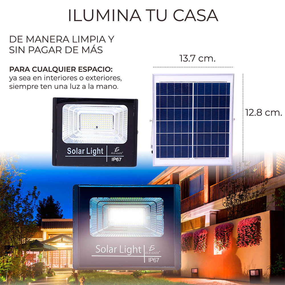 Reflector Led 10w C/ Panel Solar-control Luz Blanca Exterior