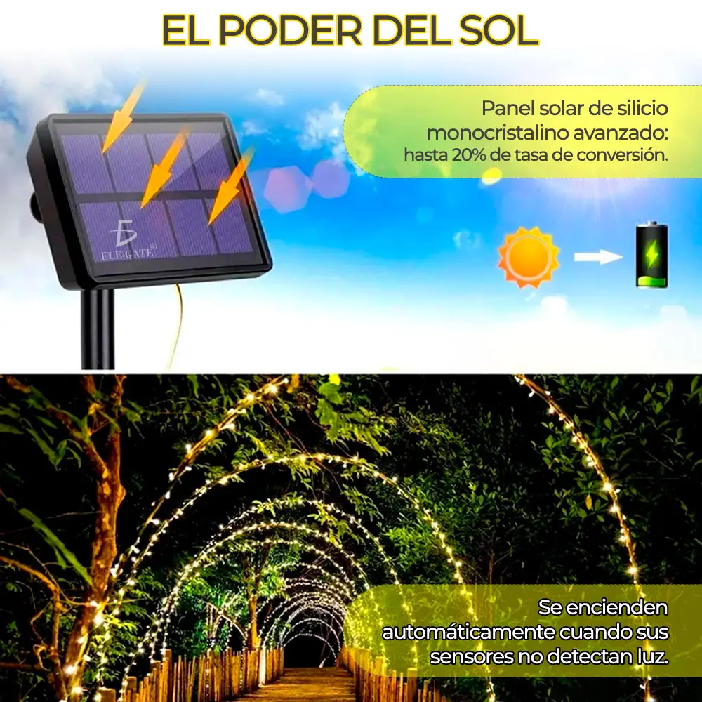 Serie Navideña Solar 10 M 100 Leds Luces Color Ambar