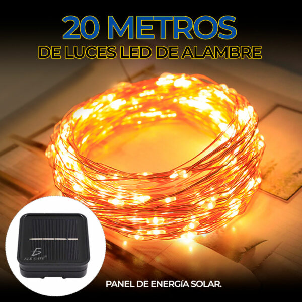 Serie Navideña Solar 20 M 200 Leds Luces Color Ambar