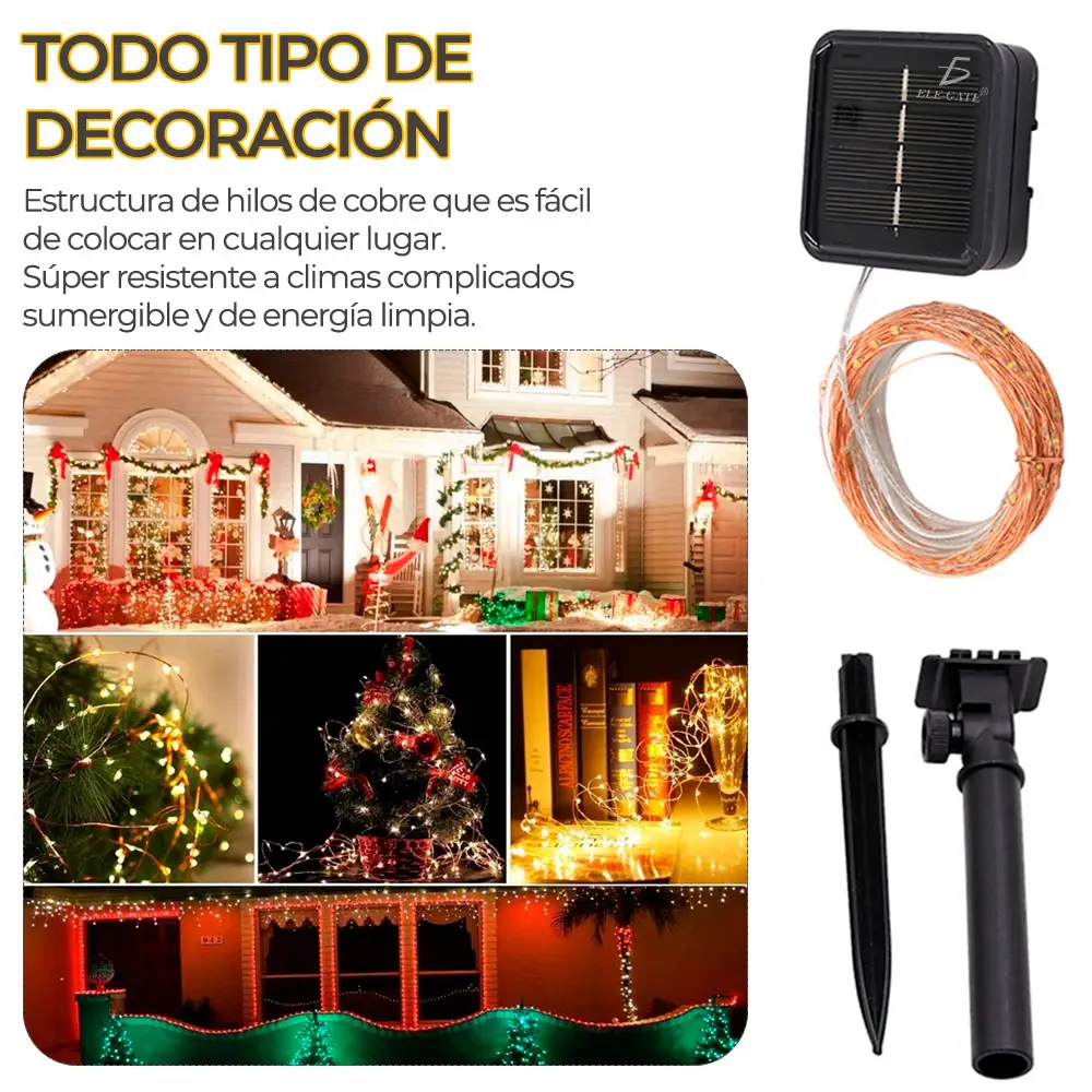 Serie Navideña Solar 20 M 200 Leds Luces Color Ambar
