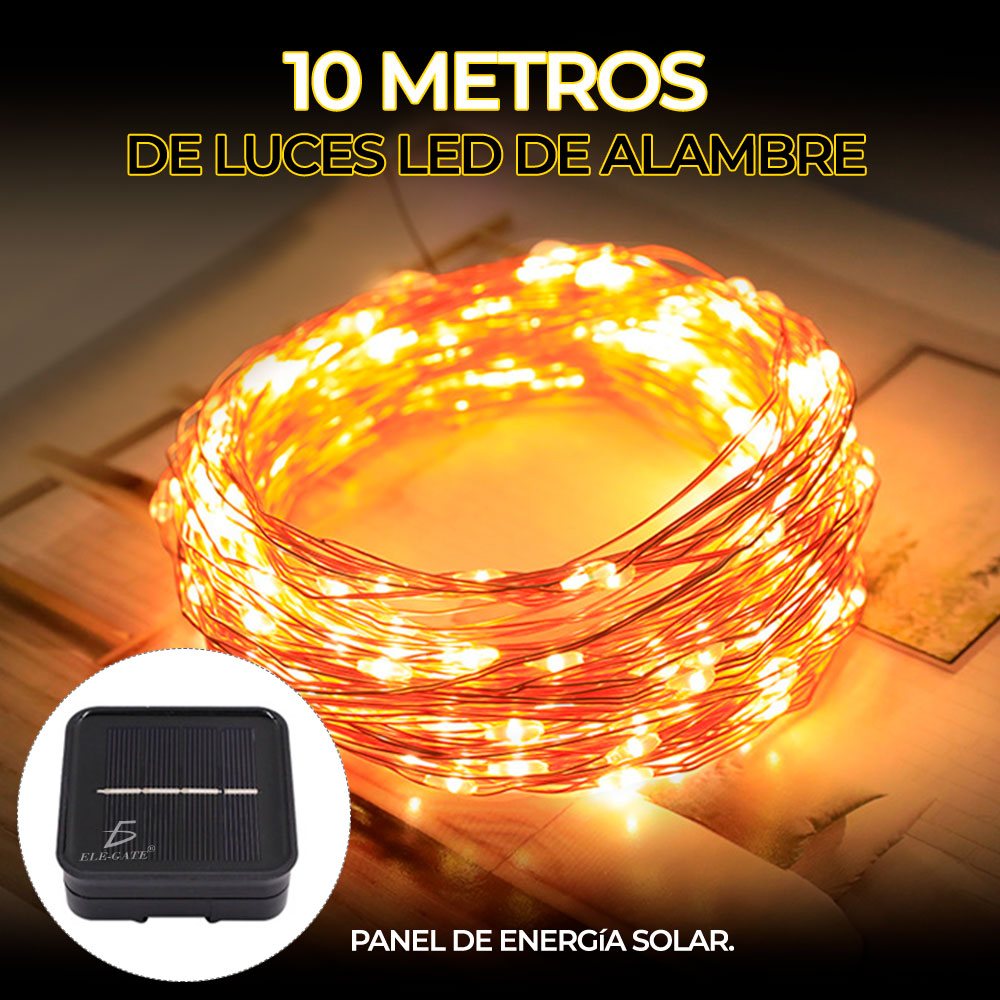 Serie Navideña Solar 10 M 100 Leds Luces Color Ambar