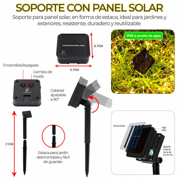 Serie Navideña Solar 10 M 100 Leds 8 Modos Luces Color Ambar