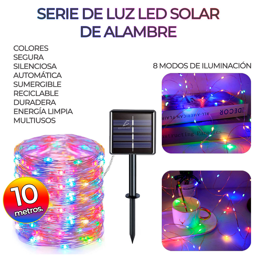 Luces Led Serie Solar Exterior Fiesta Navidad Tira 10 Metros - ELE