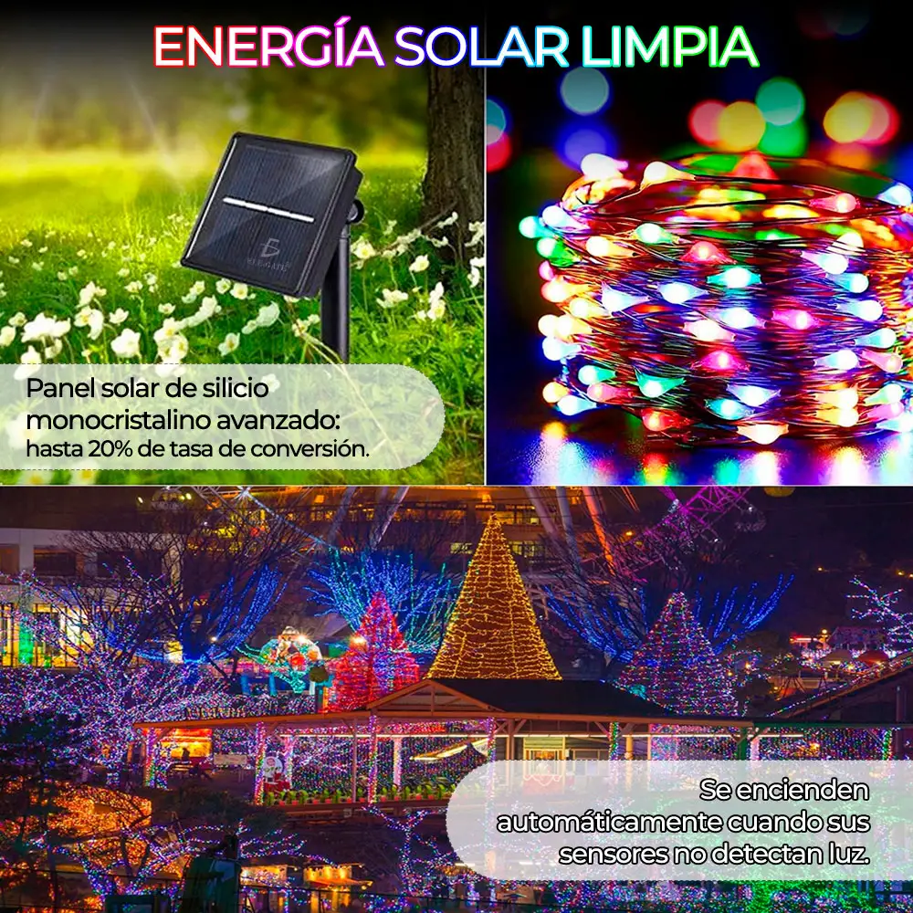 Luces Serie Solar Exterior Fiesta Navidad Tira 20 Metros