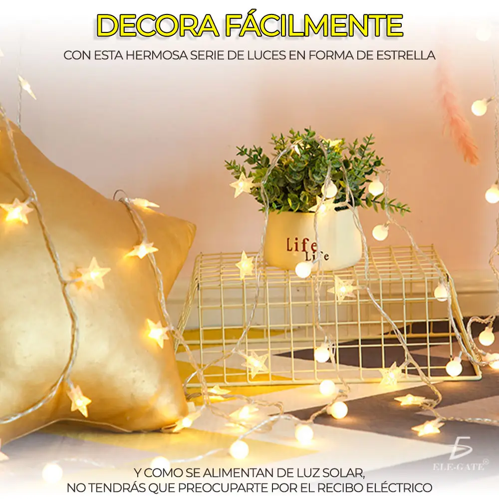 Serie De Luces Navideñas Estrella Carga Solar 5 Metro
