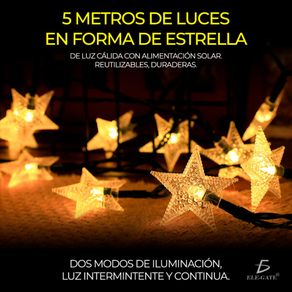 Serie De Luces Navideñas Estrella Carga Solar 5 Metro