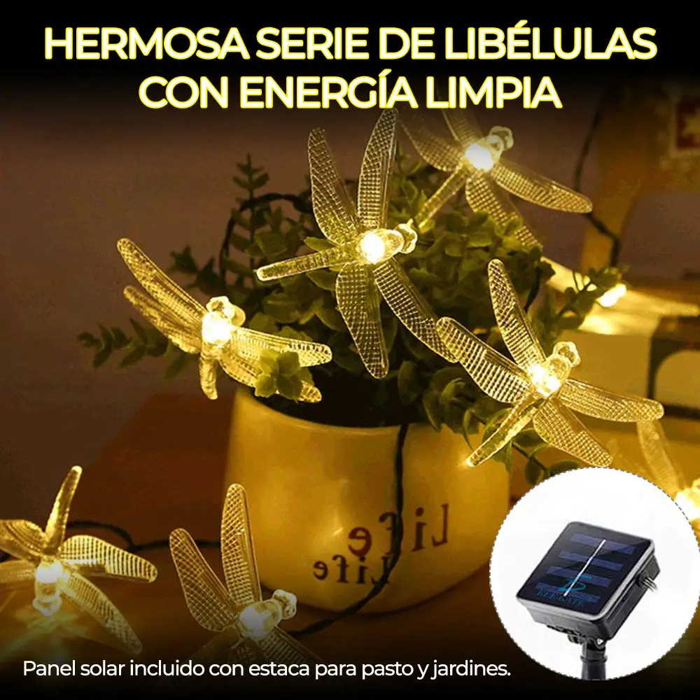 Serie De Luces Coloridas Libélula Carga Solar 5 Metro