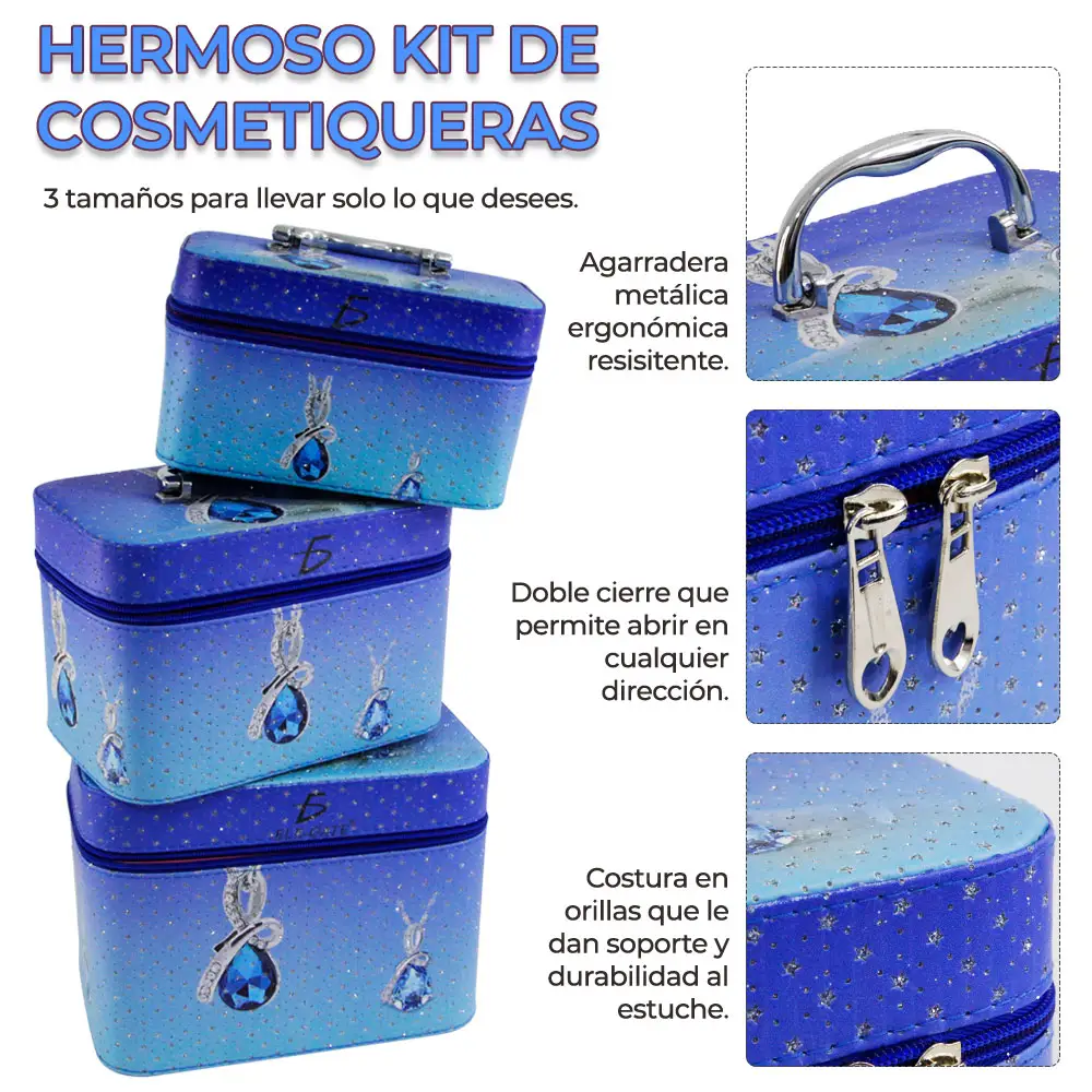 Cosmetiquera Neceser Estampado Kit De 3 Pzas Viaje Estuche MAQ.09.3