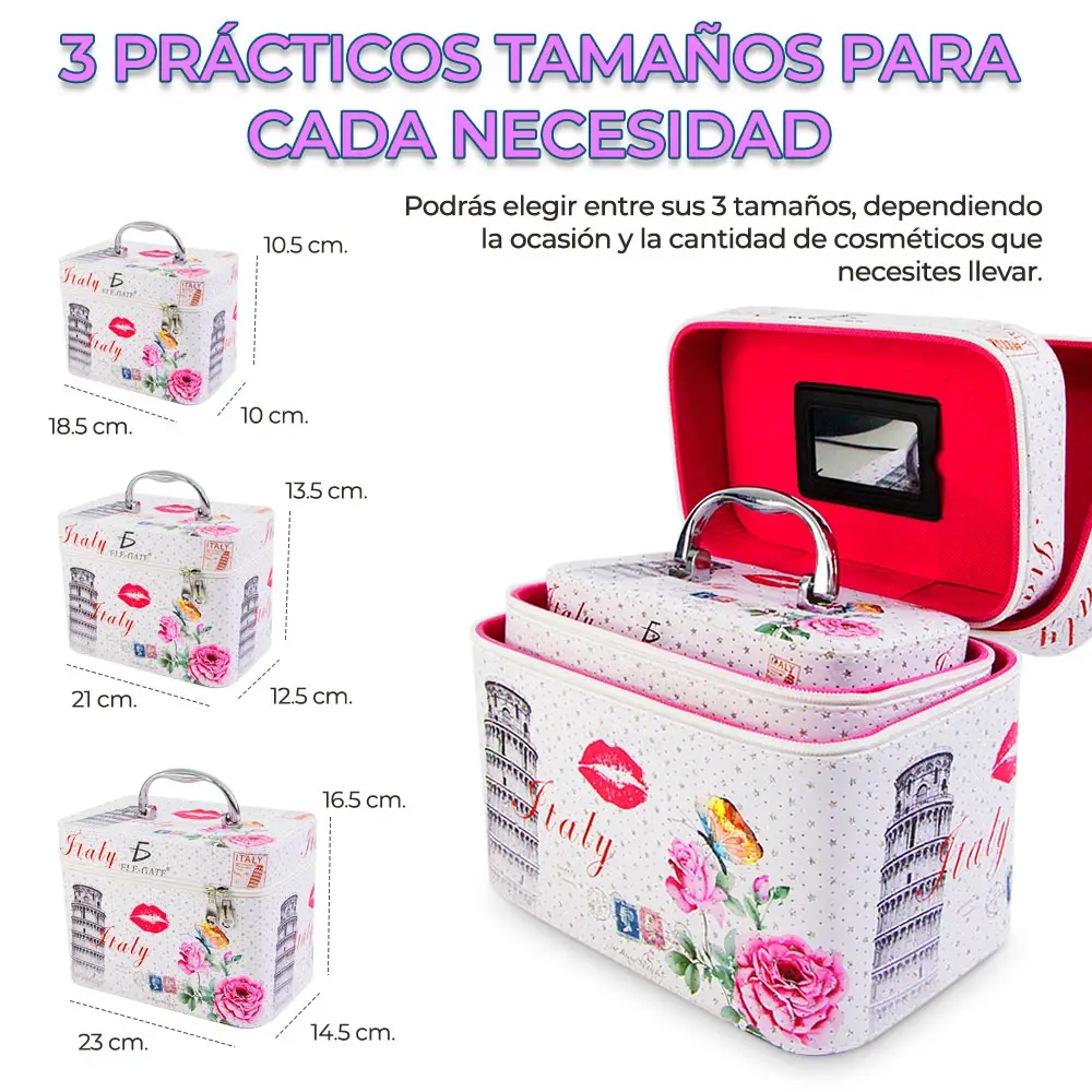 Cosmetiquera Neceser Estampado Kit De 3 Pzas Viaje Estuche MAQ.09.4