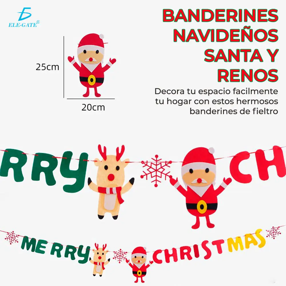 Banderines Para Decoración Navideña Por 8pzs