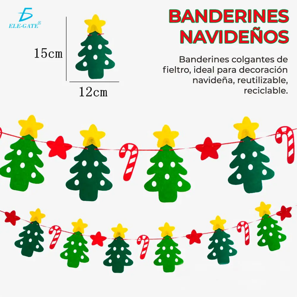 Banderines Para Decoración Navideña Por 8pzs