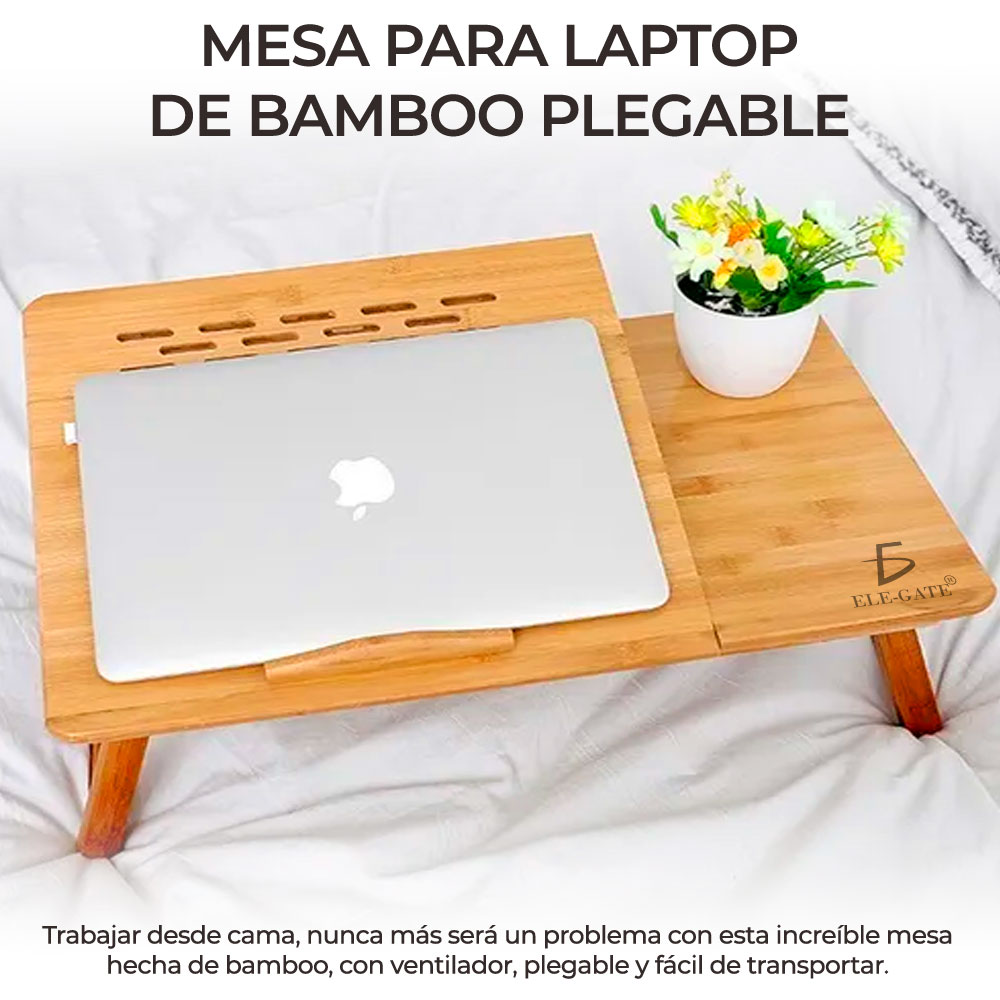 Mesa De Cama Bambu Base Enfriadora Para Laptop 2 Ventiladore