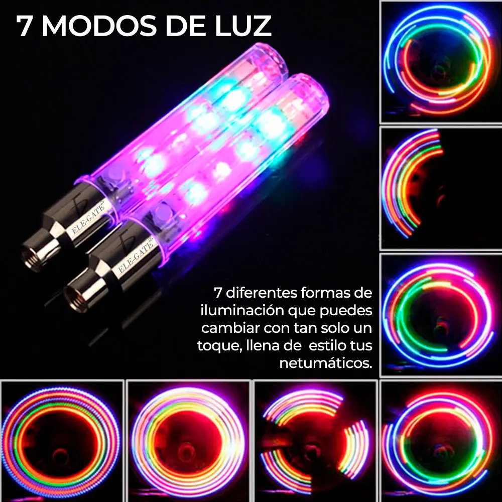 Par Luz Led Multicolor Valvula Tapon Llanta Bici Moto Auto