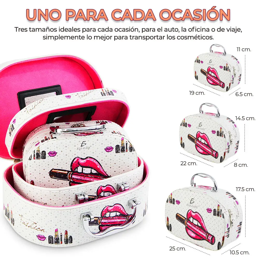 Cosmetiquera Neceser Estampado Kit De 3 Pzas Viaje Estuche MAQ.09.7