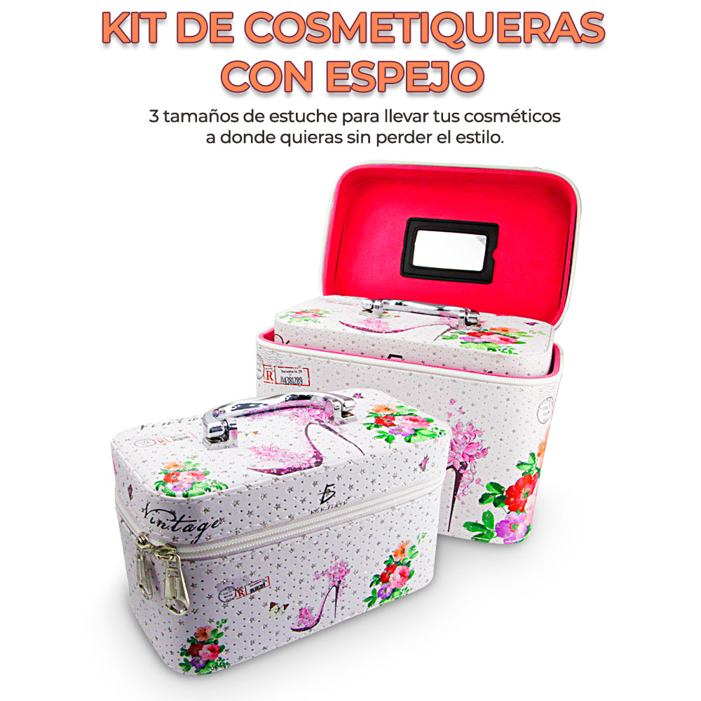 Cosmetiquera Neceser Estampado Kit De 3 Pzas Viaje Estuche MAQ.09.2