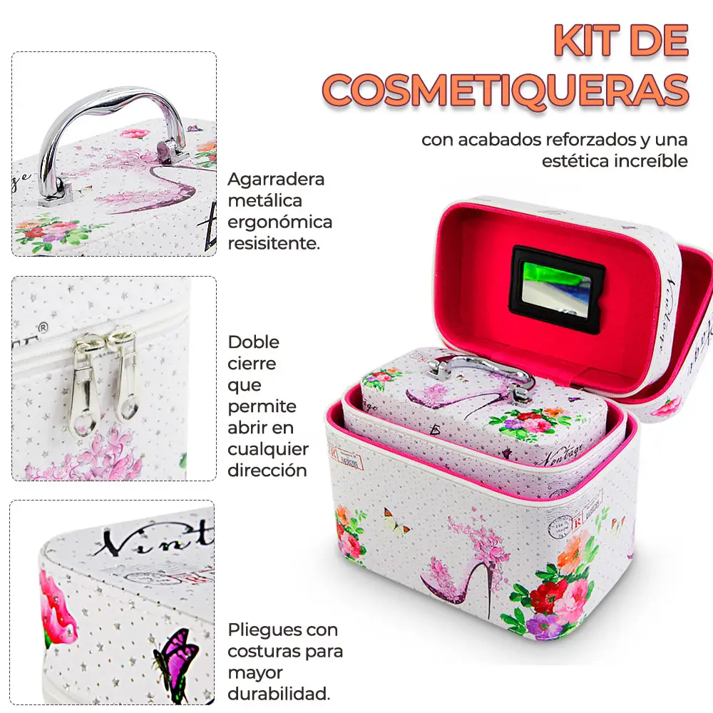 Cosmetiquera Neceser Estampado Kit De 3 Pzas Viaje Estuche MAQ.09.2