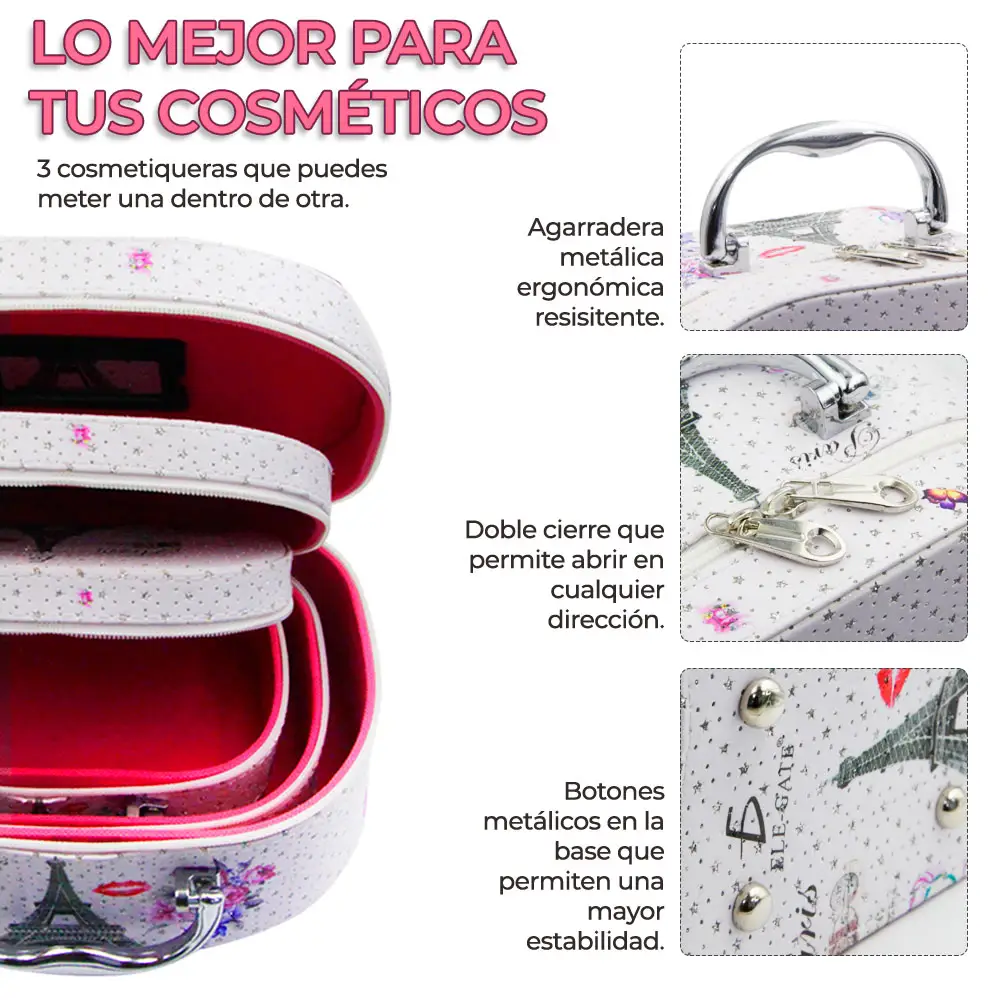 Cosmetiquera Neceser Estampado Kit De 3 Pzas Viaje Estuche MAQ.09.5