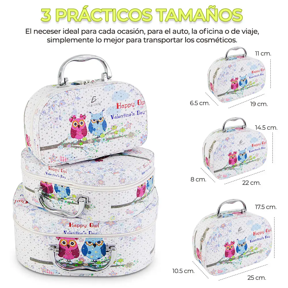 Cosmetiquera Neceser Estampado Kit De 3 Pzas Viaje Estuche MAQ.09.6