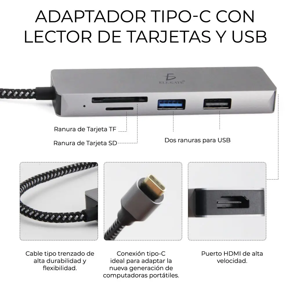 Hub Adaptador Hdmi 4k Usb 3.0 Sd Micro Sd Tipo C A Tipo C