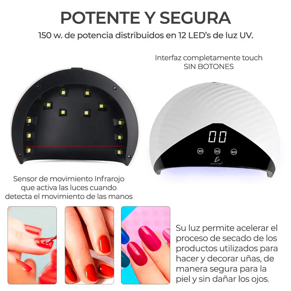 Lámpara De Uñas 150w 12 Led Uv Secador De Uñas Portátil