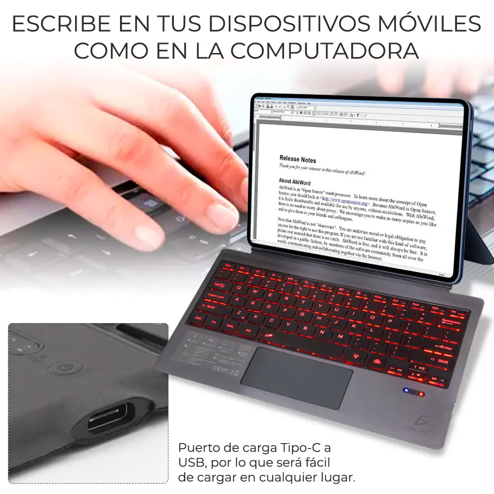 Teclado Táctil Bluetooth Para Surface Pro 5/4/3 Con Luz RGB