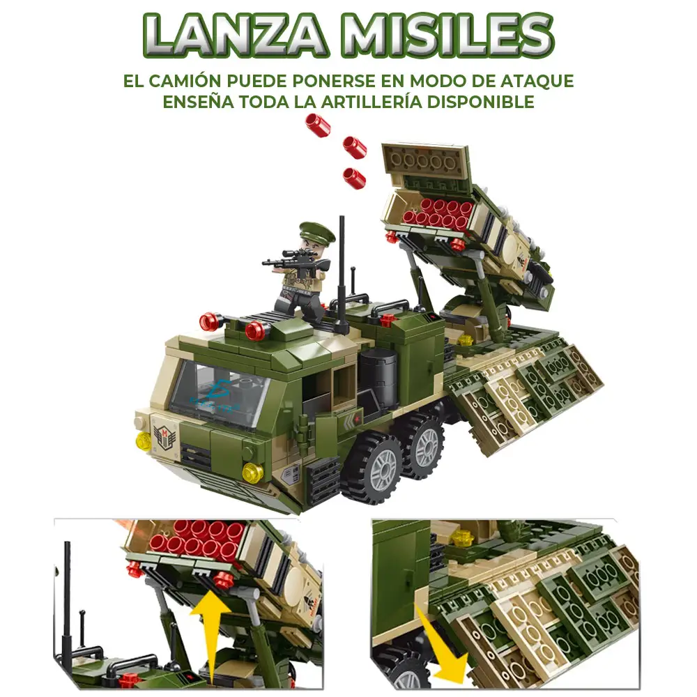 Juguete de Bloques Batallón de Combate Tanque Y Camión Lanza Misiles 853 PZS