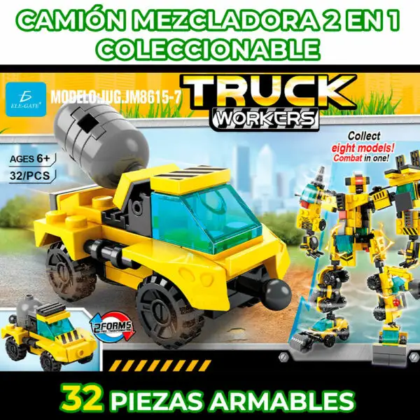 JUG.JM8615-7.4 Juguete de Bloques Vehiculo de Carga Armable 2 en 1 32pzs