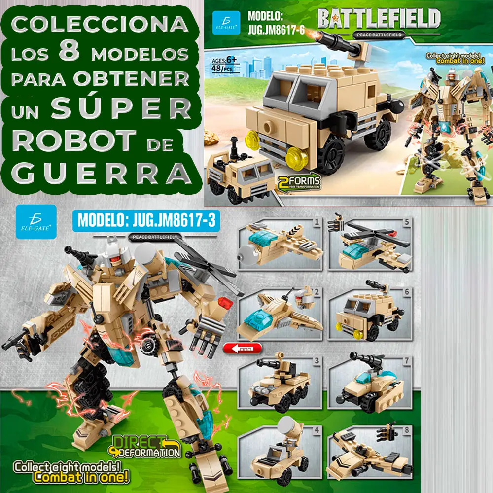 Juguete de Bloques TANQUE DE GUERRA 2 EN 1 48 PZS