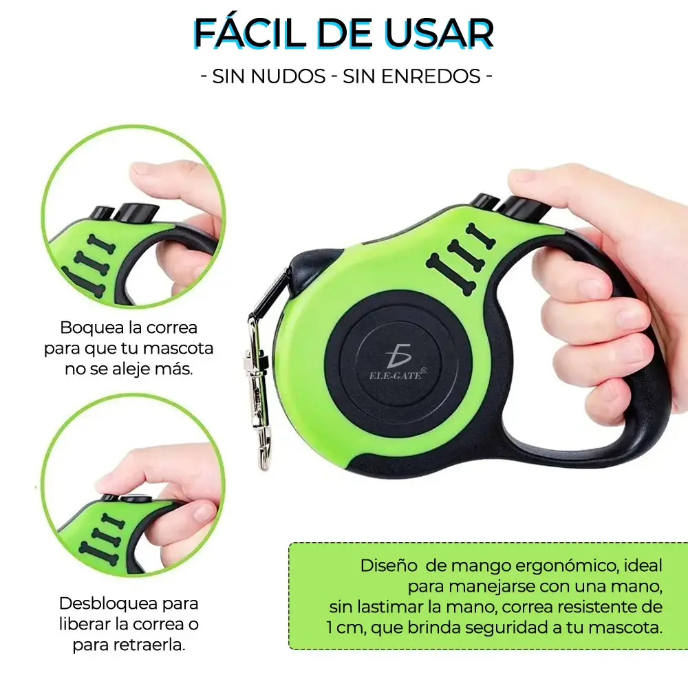 Correa Retractil Para Perros Y Mascotas Mediana 3mts