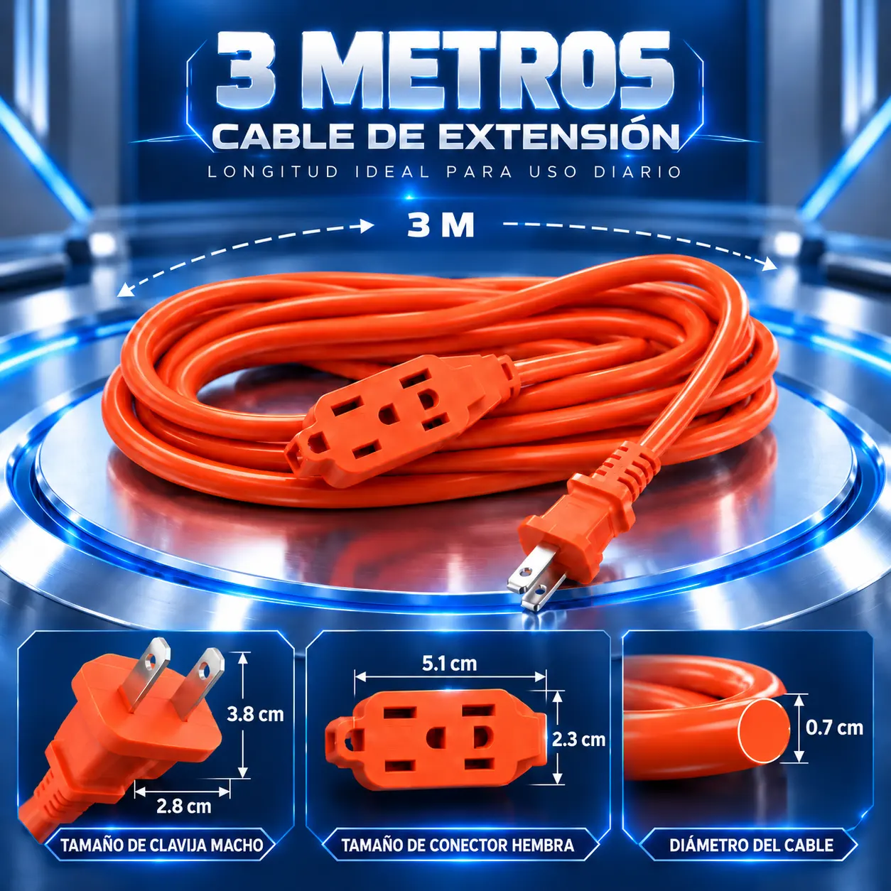Extensión Eléctrica Para Interiores 3M 3 Toma Corrientes - Imagen 4