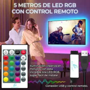 Tira de Luz Led RBG 5050 Con Control de 5 Metro